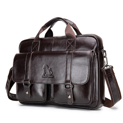 Couro de vaca masculino couro genuíno 14 polegadas computador negócios casual grande capacidade bolsa crossbody ombro escritório bolsa pasta 