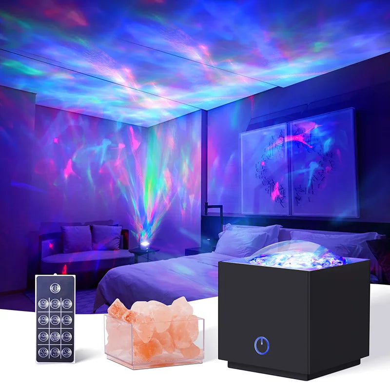 2 In 1 Led 3d Aurora Ceiling Bedroom Decor 7 Modes Natural Himalayan Crystal Salt Rock Galaxy Projector Star Night Light Lamp Leedoar