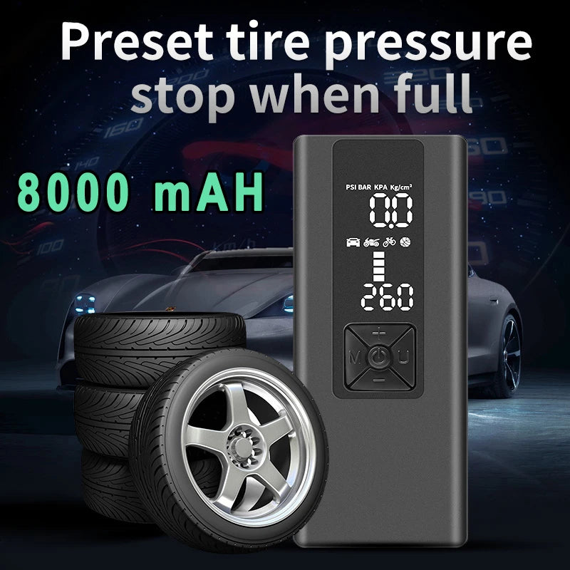 8000mAh Portable Car Air Compressor 12V 150PSI Electric Cordless Tire Inflator Pump for Motorcycle Bicycle Boat AUTO Tyre Balls Leedoar