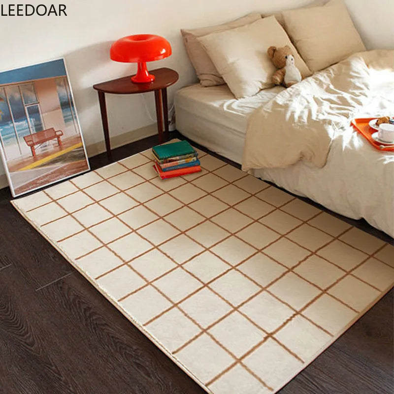 2m Oversized Carpet Grid Shaped Carpet Living Room Bedroom Floor Decoration Simple And Versatile Carpet Leedoar