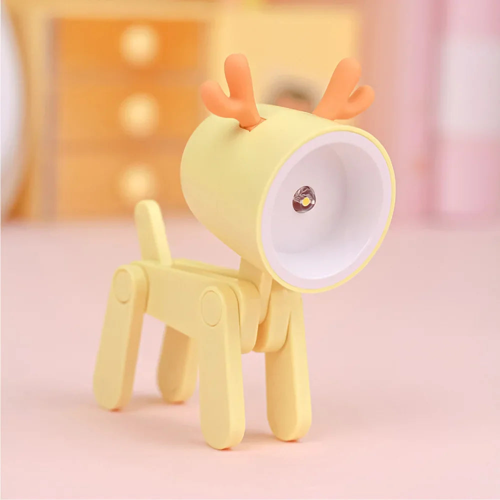 LED Mini Night Light Cute Dog Deer Foldable Desk Lamps Desktop Ornament Book Light Kids Room Bedside Bedroom Decor Holiday Gifts Leedoar