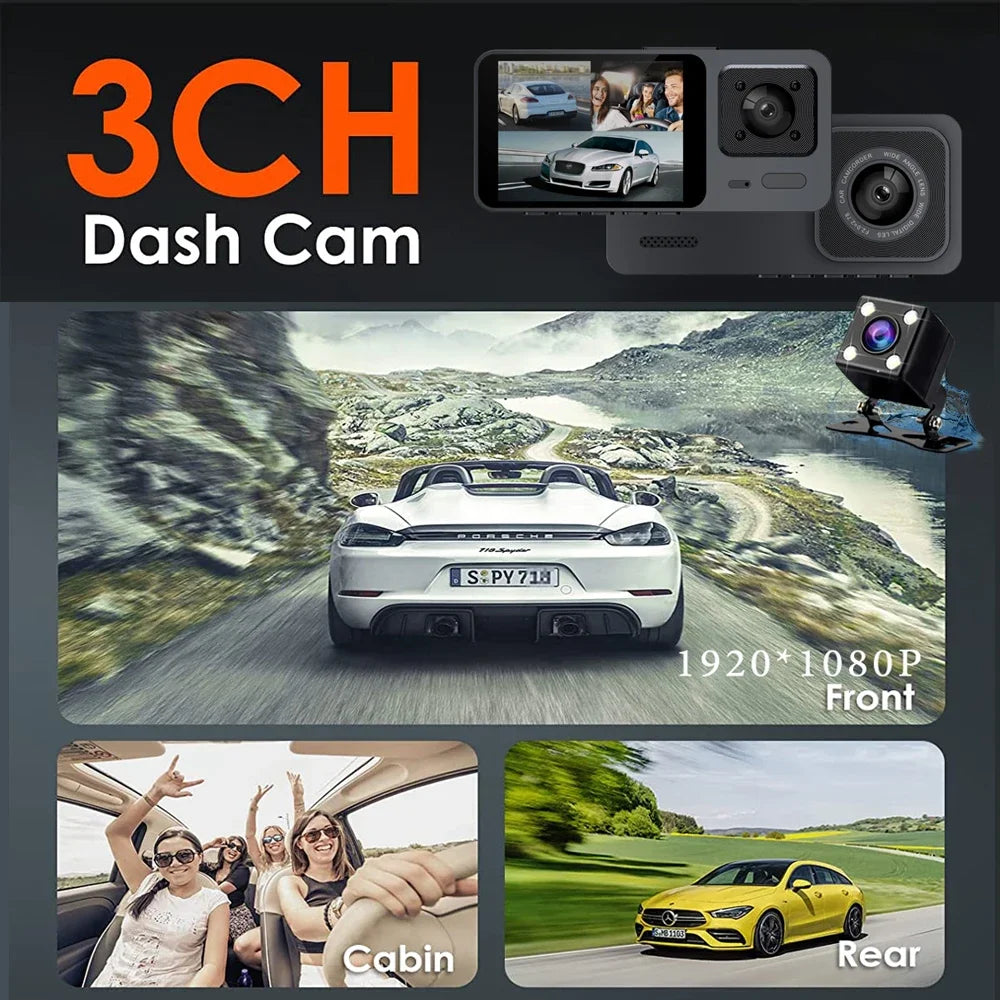 3 Channel WiFi Car DVR Three Way Dash Cam Inside Vehicle Camera DVRs Recorder FHD 1080P Video Mini Registrator Dashcam Camcorder Leedoar