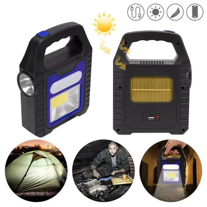 Solar Power Emergency Handheld LED Lamp USB Rechargeable strong Light Searchlight Outdoor Camping Lamp Flashlight Leedoar