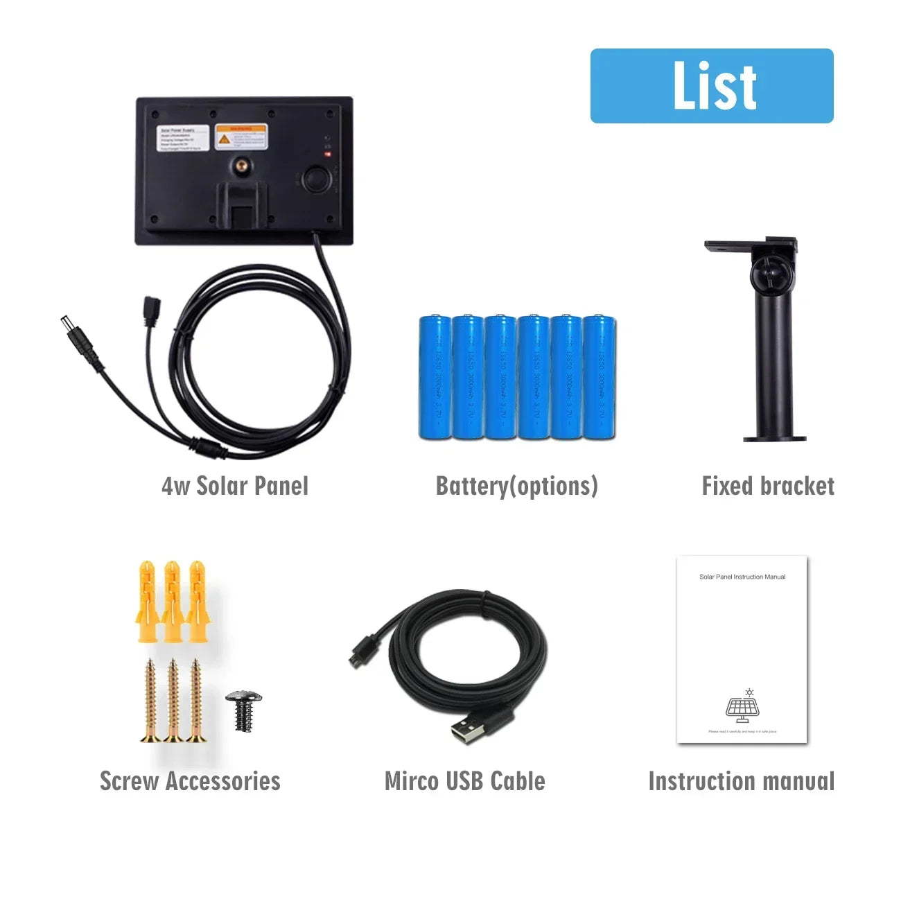 Painel solar à prova d'água de 4 W 3 em 1 DC/Micro saída 5 V células solares carregam bateria 18650 integrada para câmera IP de segurança externa 