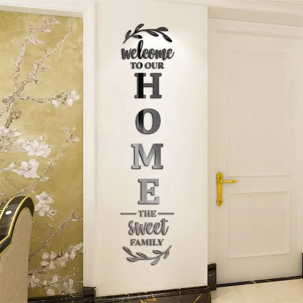 Adesivos de parede de espelho 3D Letras em inglês Casa Família Decalques de parede de espelho acrílico DIY Adesivos de parede de espelho removíveis para decoração de casa