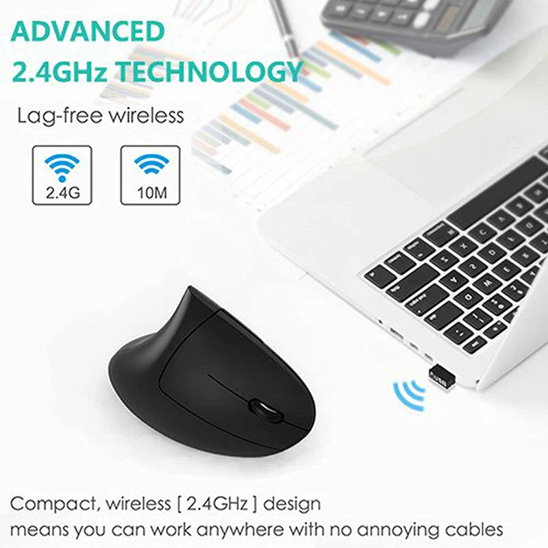 H1 Rechargeable Adjustable DPI Wireless Ergonomic Vertical Mouse 2.4GHz 2400DPI Vertical Mice for Laptop/MacBook/PC