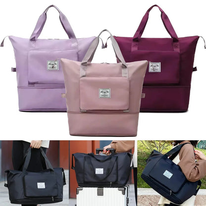 Bolsa de viagem feminina, bolsa grande de capacidade, bolsa dobrável, bolsa de ombro, armazenamento, bolsa à prova d'água, bolsa de ioga, esportiva, transversal 