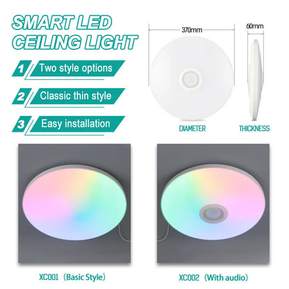 Nova luz de teto LED colorida RGB com aplicativo inteligente escurecimento de três luzes de defesa Bluetooth música ambiente luz 