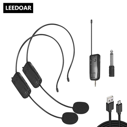 2.4G Head-mounted Wireless Lavalier Microphone Set Transmitter with Receiver for Amplifier Voice Speaker Teaching Tour Guide Leedoar