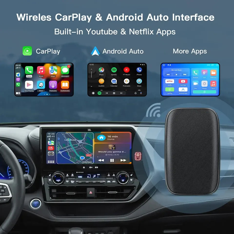 Android Ai Box Wired to Wireless CarPlay Adapter Android auto For Universal car Netflix YouTube Multimedia Video Player Leedoar