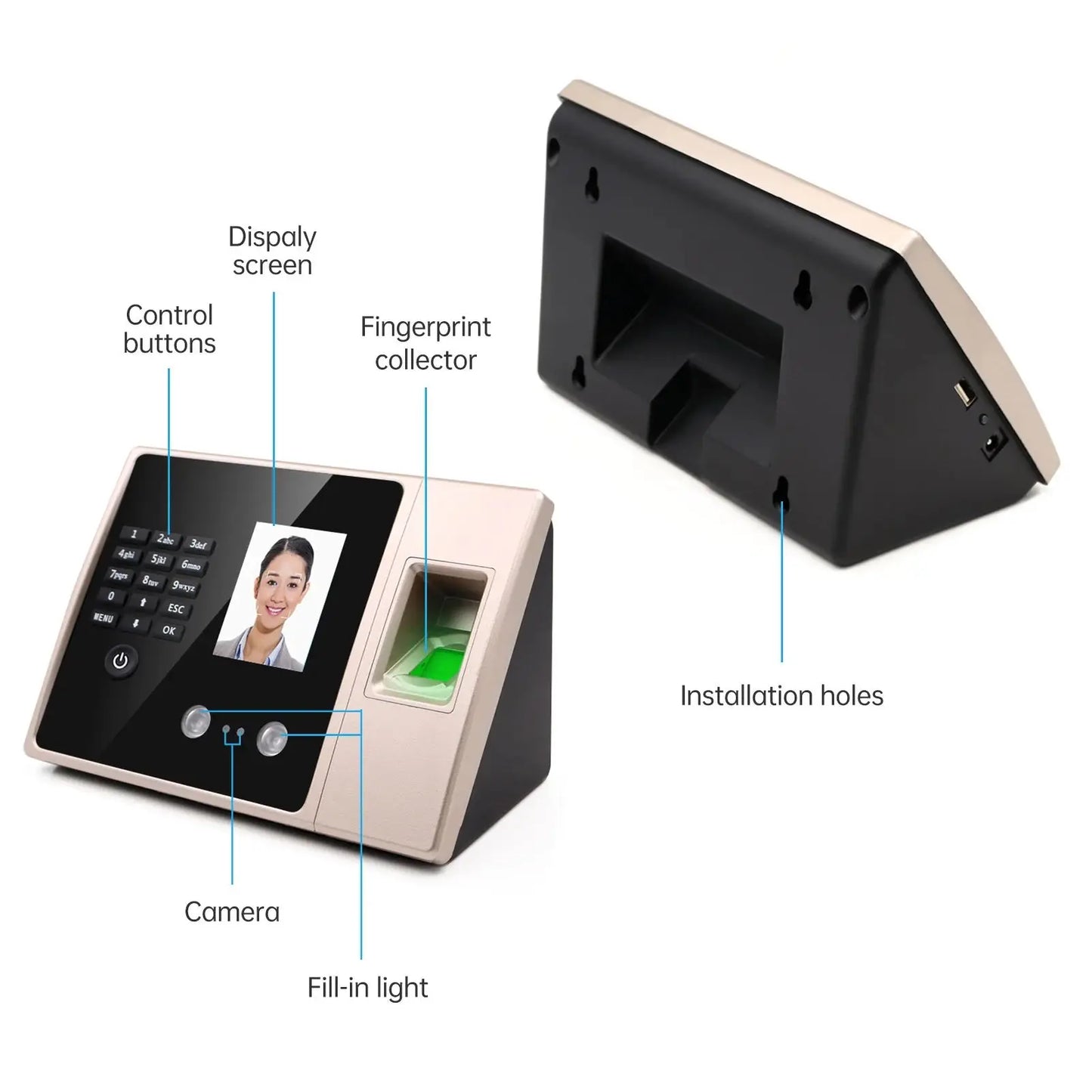 FA02 Máquina de asistencia electrónica (huella dactilar + rostro + contraseña) Dispositivo de registro de empleados Equipo de tarjeta perforada de reconocimiento facial