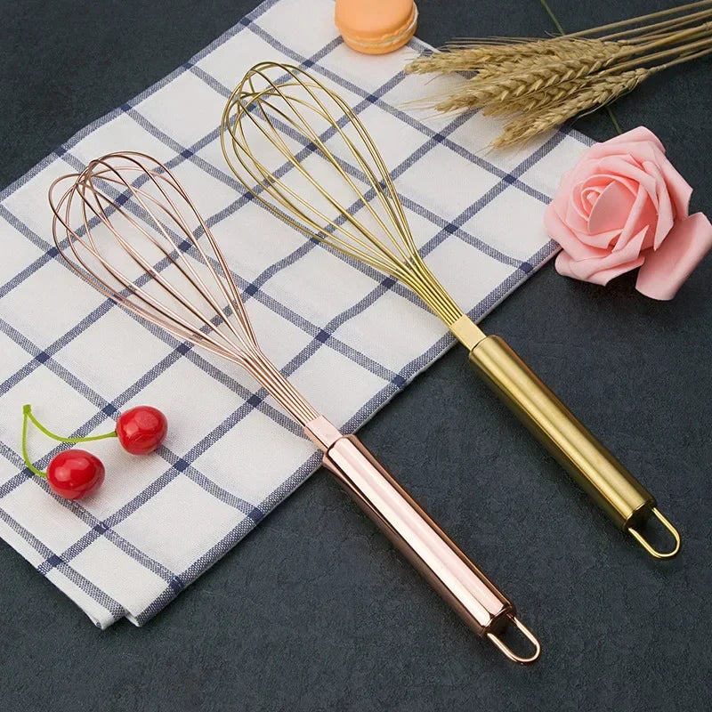 1Pcs Stainless Steel Egg Beater Gold Hand Whisk Egg Mixer Baking Cake Tool Baking Set Home Egg Tools Kitchen Accessories Leedoar