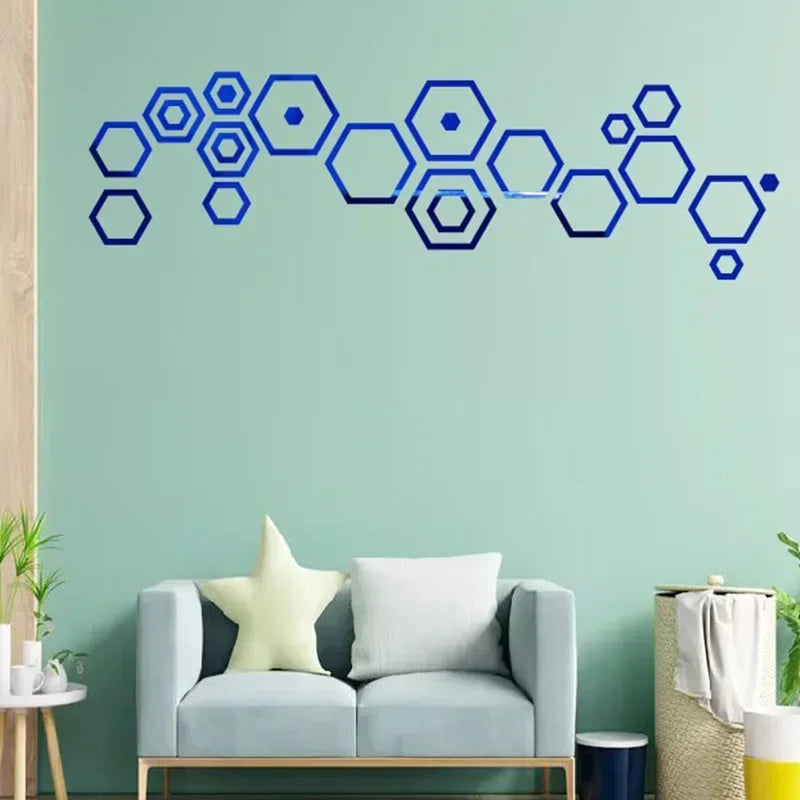 24 peças adesivo de parede de espelho hexagonal 3D vazado faça você mesmo decoração de favo de mel papel autoadesivo à prova d'água sala de estar quarto