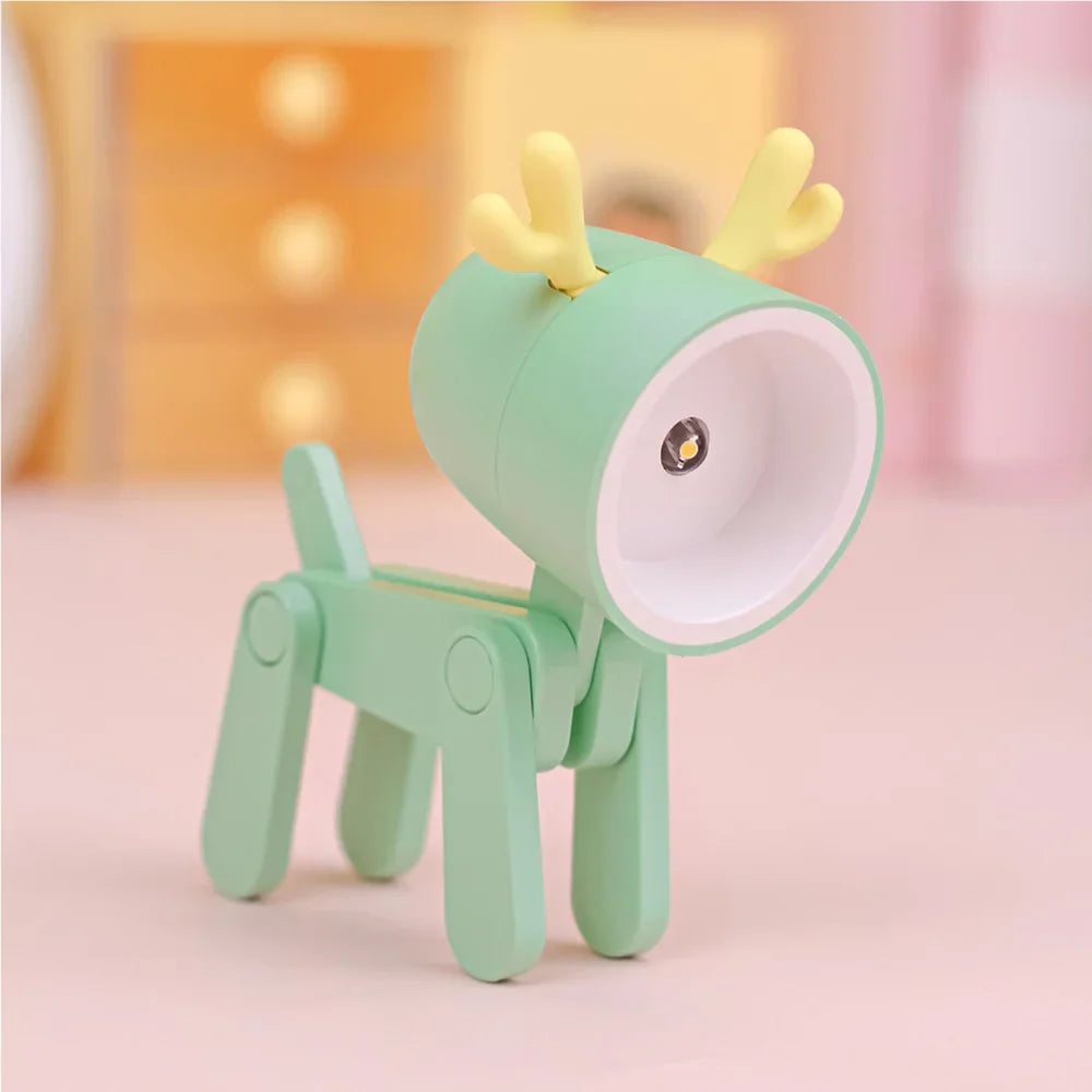 LED Mini Night Light Cute Dog Deer Foldable Desk Lamps Desktop Ornament Book Light Kids Room Bedside Bedroom Decor Holiday Gifts Leedoar