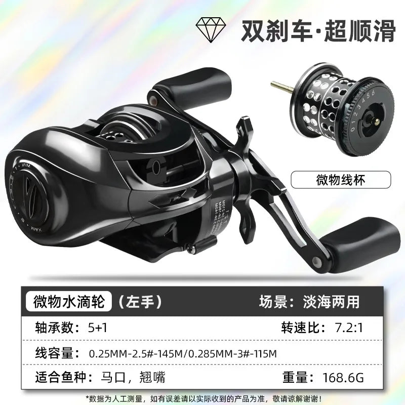 Ultra-long-range Magnetic Centrifugal Force Double Brake Fishing Reel Gear Ratio 7.2:1 Maximum Resistance 15kg Metal Light Spool Leedoar