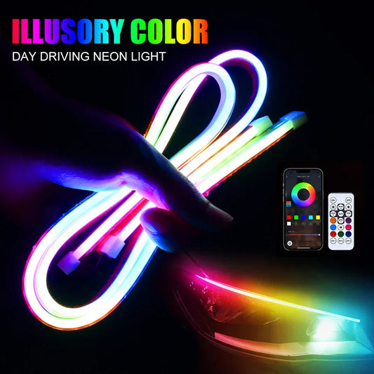 A Pair of Car RGB illusion Daytime Running Lights APP Mobile Bluetooth Control Light Strip 30CM 45CM 60CM driving Lamp Strip Leedoar