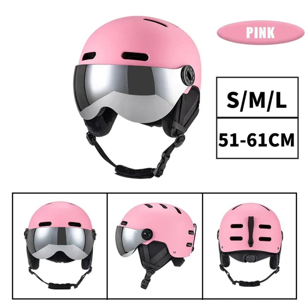 Capacete de esqui, boné de proteção para esqui, à prova de vento, com óculos removíveis, casco de ABS e espuma EPS para esqui, snowboard, snowboard 