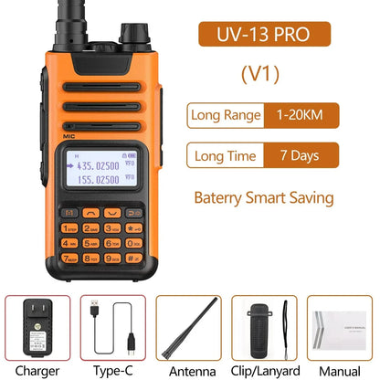 Novo UV-13 PRO Dual Band Walkie Talkie Tipo-C Carregador 10W Alta Potência Longo Alcance UV13 Pro Transceptor Ham Portátil Duas Vias Rad 