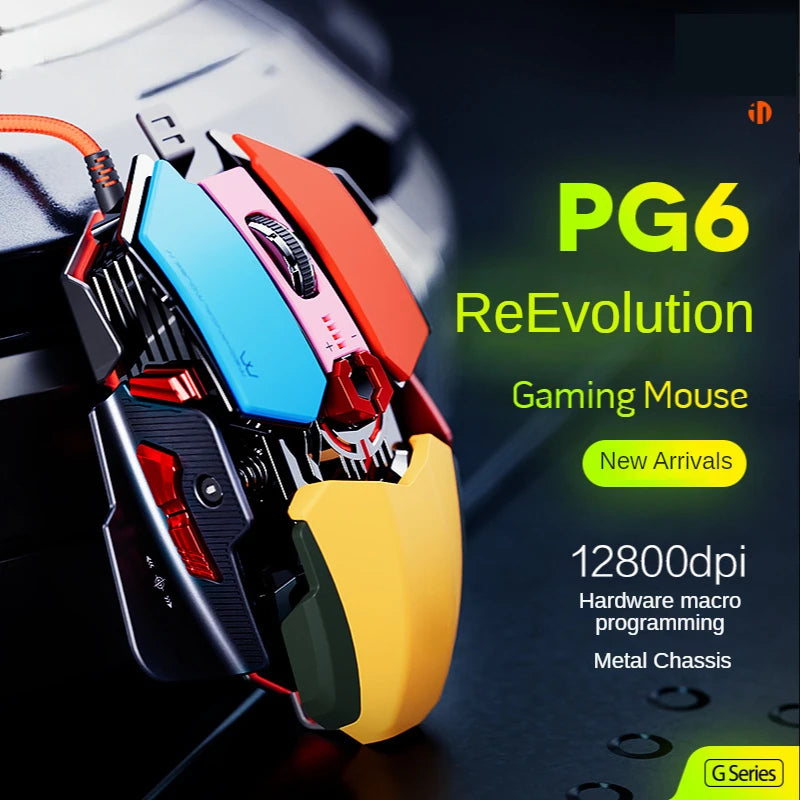 PG6 Mouse de computador USB com fio para jogos RGB Mouse silencioso 5500 DPI Mouse mecânico com 9 botões para PC Laptop Pro Gamer 