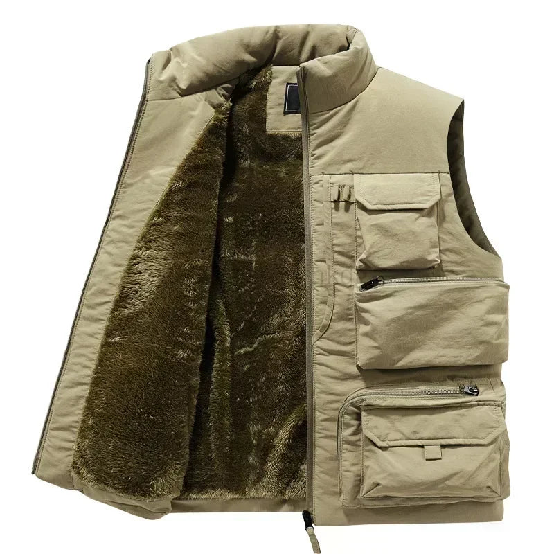 Men's Vest Coat Winter Sleeveless Jacket Waistcoat Thick Warm Fleece Workwear Tops Cargo Vest Windbreaker Fashion Big Size 6XL Leedoar