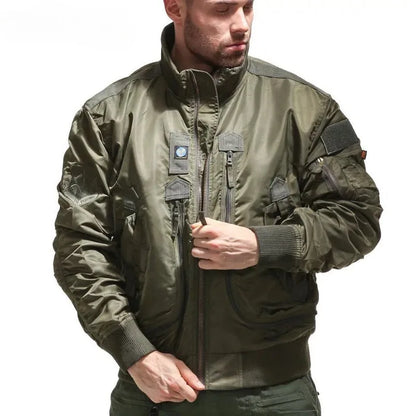 Chaquetas militares tácticas para hombre, chaqueta de béisbol de piloto con bolsillos grandes, chaqueta de la fuerza aérea, chaqueta de bombardero verde militar, ropa de abrigo de motociclista con cuello alto 