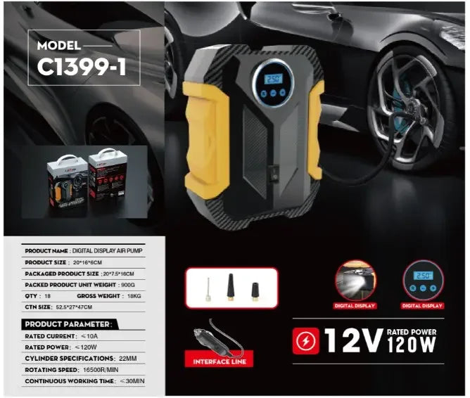 universal Car Portable High Pressure Digital 12v Car Tire Inflator hand Air Pump Compressor 120w 150psi Car TIre Air Pump Leedoar