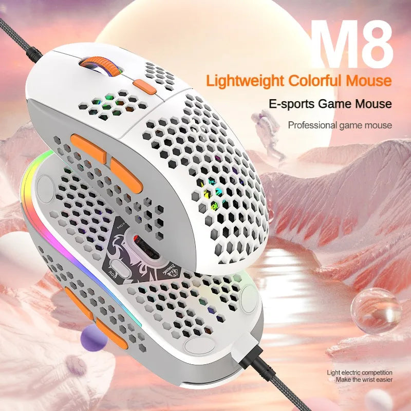 M8 RGB Gaming Wired Mouse Gamer 6400 DPI Leve Colorido RGB Luminoso Pc Gamer Office Mouse Teclado Para PC Laptop Gaming 