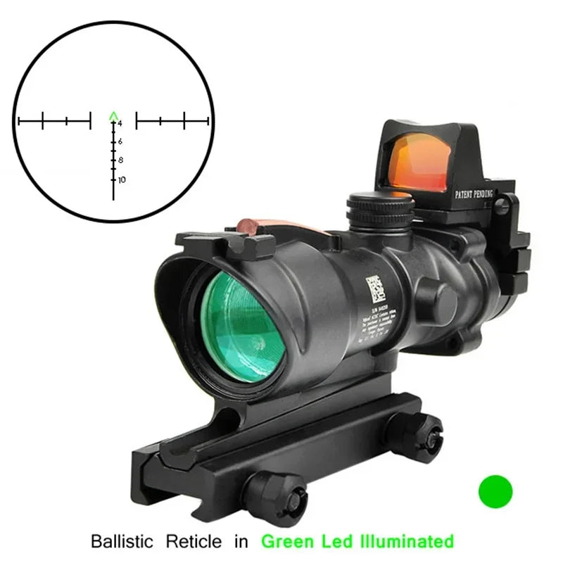 Tactical Optical Sight Hunting Sight 4X32 with RMR Real Fiber Red Green Dot Illumination Herringbone Glass Etched Reticles Leedoar