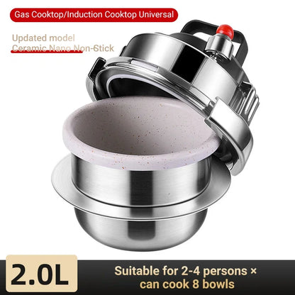 2.0L/1.6L Gas Induction Cooker Universal Mini Stainless Steel Pressure Cooker Pot Soup Rice Multifunctional Household Stew Pan Leedoar