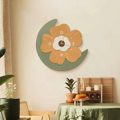 Luminous Flower Cartoon Decoration Wall Hanging Clock Silent Minimalist Children's Bedroom Room Decoration Nightglow Clock Leedoar