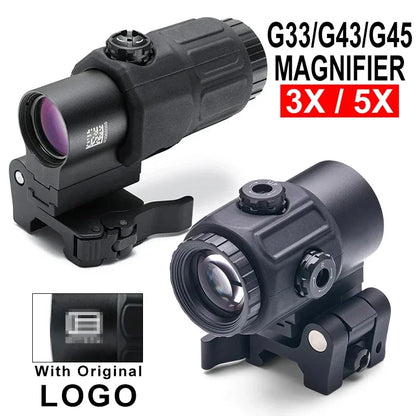 Tactical  G33 G43 3X Magnifier Sight Scope Folding Side Flip G45 5X Magnifiers For 558 556 553 Holographic Reflex Red Dot Sights Leedoar