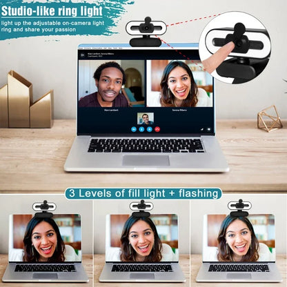 K62 Webcam 2K/4K HD Web Camera para PC Laptop Computador com Microfone Ring Light Webcam Full HD 2K 