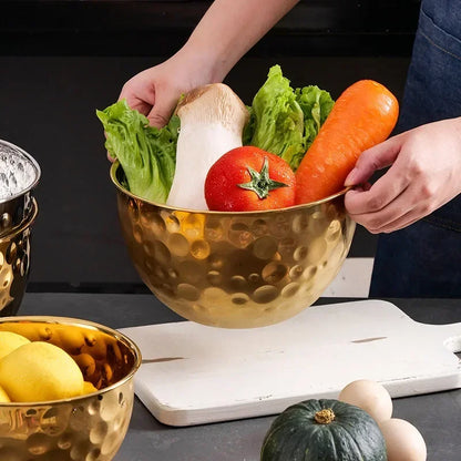 New Stainless Steel Hammer Point Fruit Bowl Salad Plate Egg Pot Thickened Baking Mixing Cooking Bowl Creative Decoration Bar KTV Leedoar