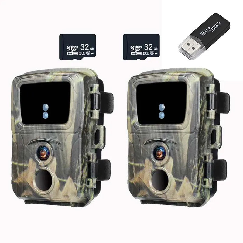 2Pcs Mini Trail Camera 20MP 1080P Mini600 Infrared Night Vision Motion IP66 Waterproof Wild Trap Game Hunting Photo Monitoring Leedoar