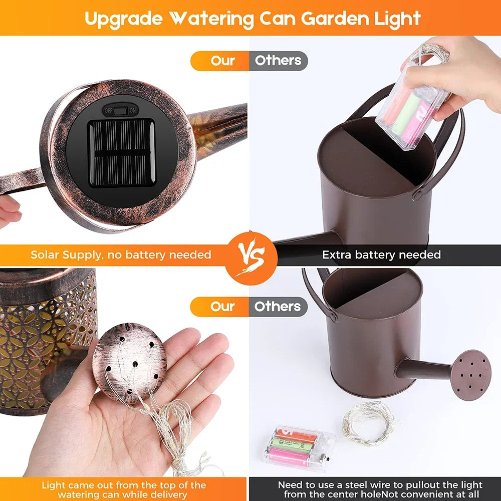 LED Solar Watering Can Light Hanging Waterfall Lamp Waterproof Outdoor Garden Decor Yard Porch Lawn Backyard Landscape Sun Lamp Leedoar