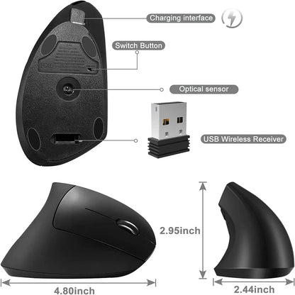 H1 Rechargeable Adjustable DPI Wireless Ergonomic Vertical Mouse 2.4GHz 2400DPI Vertical Mice for Laptop/MacBook/PC