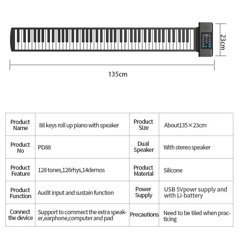 Piano electrónico de 88 teclas, recargable por USB y OEMI, portátil, de silicona suave ABS engrosada, plegable, enrollado a mano, con pedales