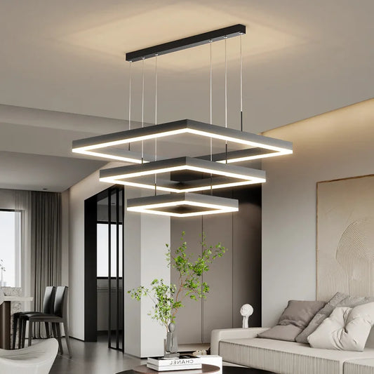 Nordic Modern Luxury LED Ceiling Fixtures Restaurant Pendant Lights 3 Rings Aluminum Chandelier For Living Room 220V