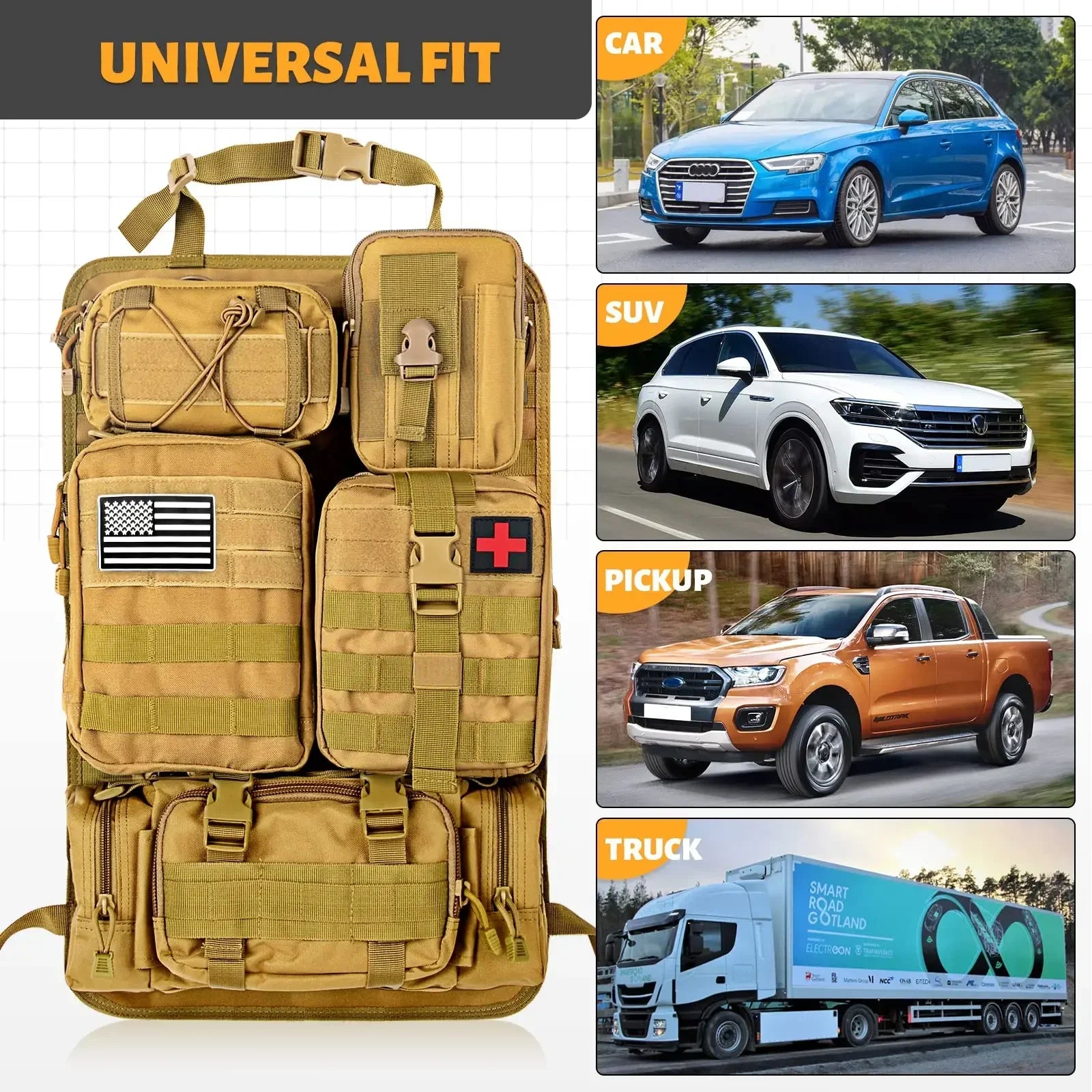 5 Molle Bags Universal Vehicle Panel Organizer Storage Bag Car Seat Back Organizer Tactical Seat Back Organizer Leedoar