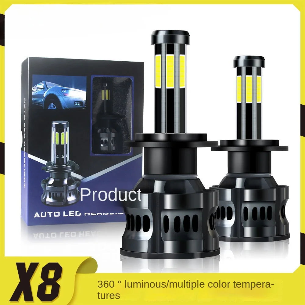 A Pair of Car LED Headlights 360 Degree Car Headlight Bulb Modification LED Car Lights Eight Sided Luminous High-Definition Tool Leedoar