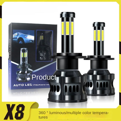 A Pair of Car LED Headlights 360 Degree Car Headlight Bulb Modification LED Car Lights Eight Sided Luminous High-Definition Tool Leedoar