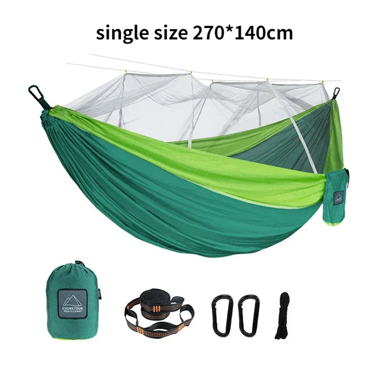 Outdoor Camping Portable Single Size Nylon Fabric Portable Travel Outdoor Camping Hanging Sleeping  Hammock with Mosquito Net Leedoar