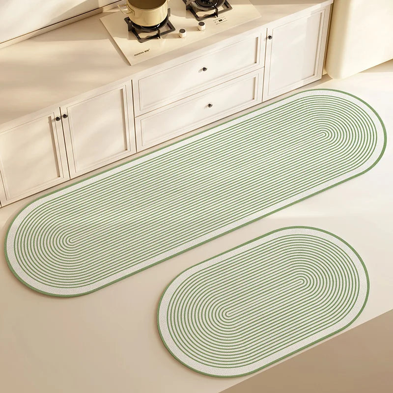 Water Absorbing Diatomaceous Mud Mat Kitchen Bathroom Anti Slip Mat Simple Elliptical Long Strip Carpet Home Decoration Products Leedoar