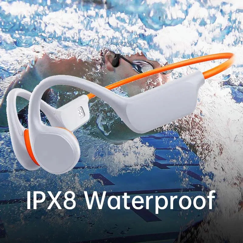 Bone Conduction Earphones Wireless Bluetooth IPX8 MP3 Player Hifi Ear-hook Headphone with Mic Waterproof Headset for Swimming Leedoar