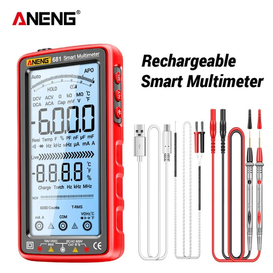 ANENG 681 Rechargable Digital Professional Multimeter Non-contact Voltage Tester AC/DC Voltage Meter LCD Screen Current Tester Leedoar