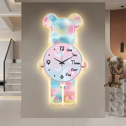 40x21CM Creative Wall Clock Cartoon Fashion Living Room Silent Art Clock Simple Modern Watch Wall Home Decoration Bear Leedoar