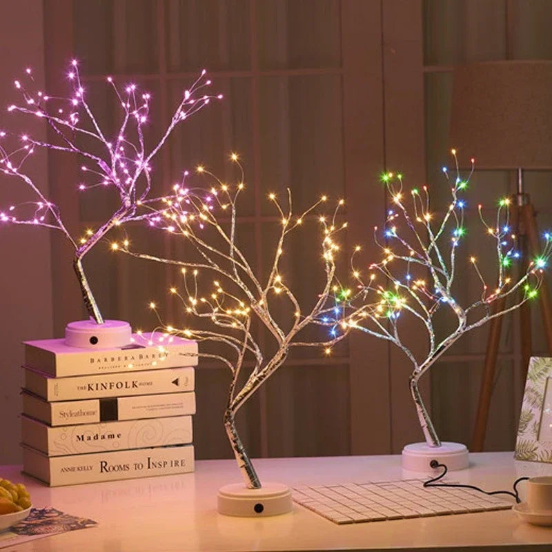 LED Night Light Mini Copper Wire Tree Light Children's Christmas Tree Light Family Bedroom Home Decoration Holiday Lighting Leedoar