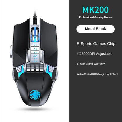 Novo mouse mecânico com fio para jogos, 9 teclas, definição de macro, 12.800 DPI, retroiluminado, para jogos, periférico de computador para PC com Windows 