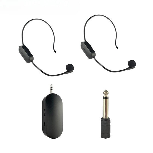 Conjunto de microfone de lapela sem fio 2.4G montado na cabeça, transmissor com receptor para amplificador, alto-falante de voz, guia de ensino