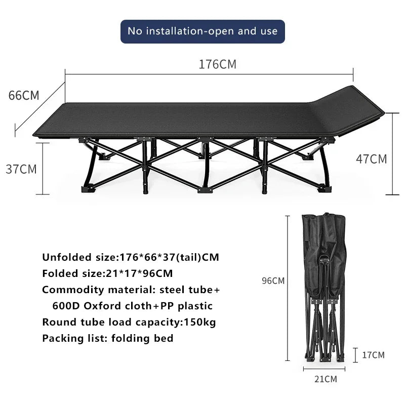 Cama dobrável para almoço, cochilo simples, portátil, multifuncional, acampamento, viagem, cama reclinável, escritório em casa, camas de enfermagem 